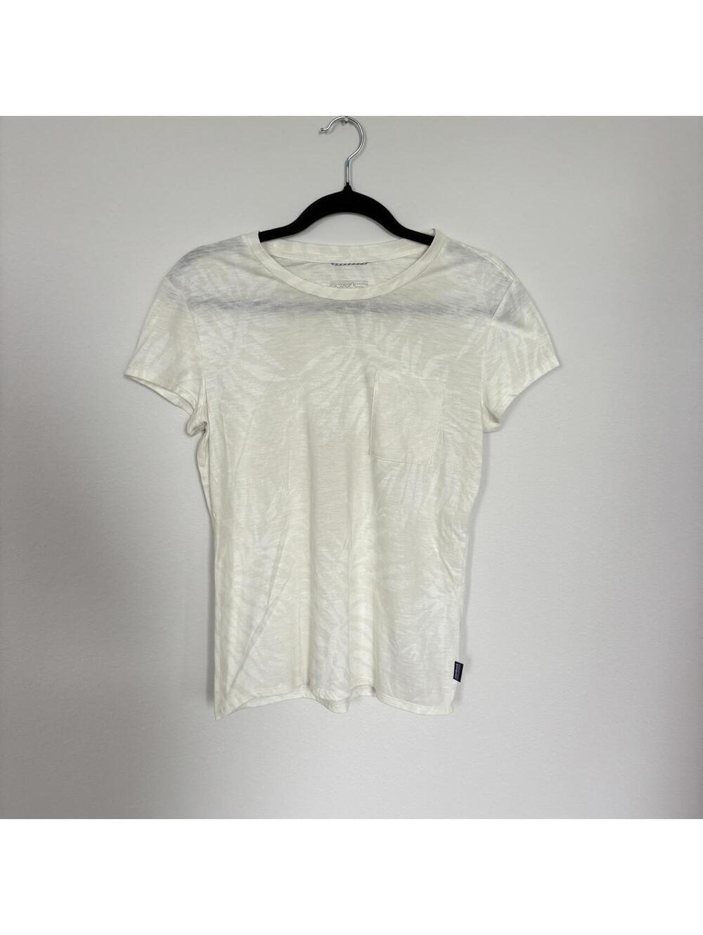 Patagonia Women Extra Small Off White Palm Leaf Pocket Tee Short Sleeve XS